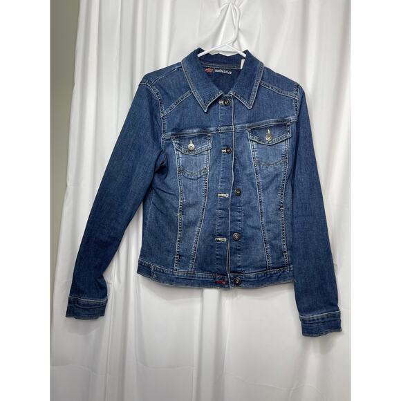 Wrangler Authentics denim jacket blue jean wome's medium dark wash western - Picture 12 of 14